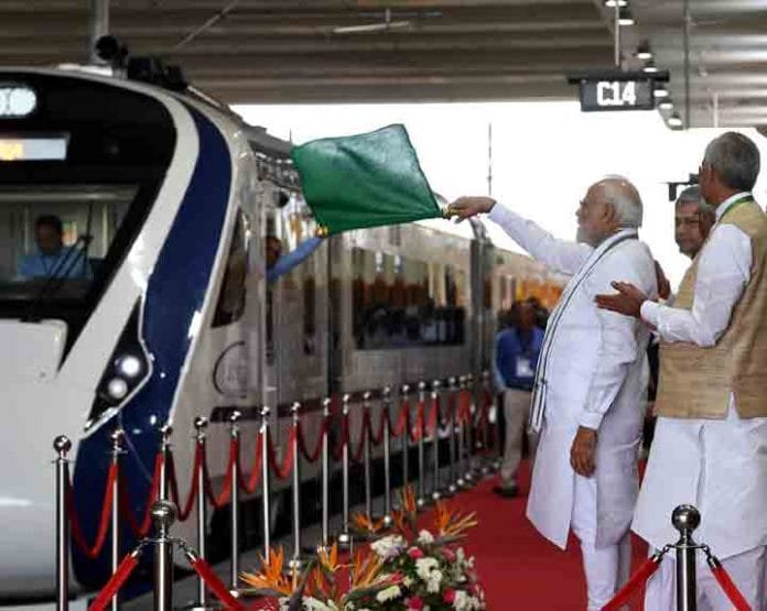 PM-flags-off-the-Vande-Bhar PM flags off the Vande Bharat Express between Gandhinagar and Mumbai at Gandhinagar Station