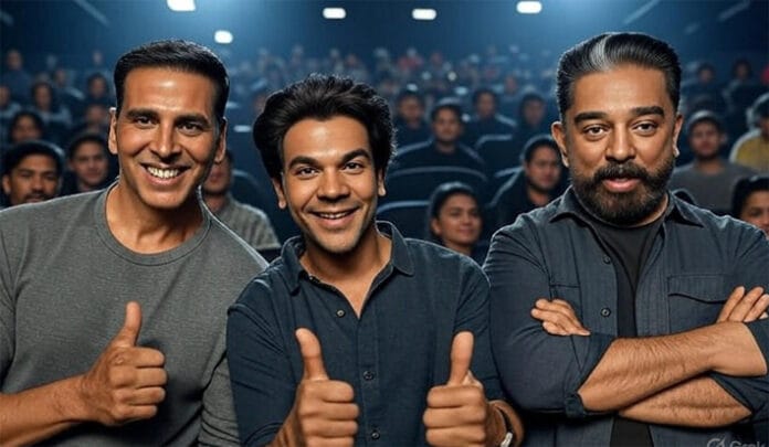Akshay Kumar and Rajkummar Rao with thumbs up, Kamal Haasan