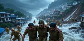 Flash floods sweep roads in Himachal's Chamba as relentless rains trigger red alert
