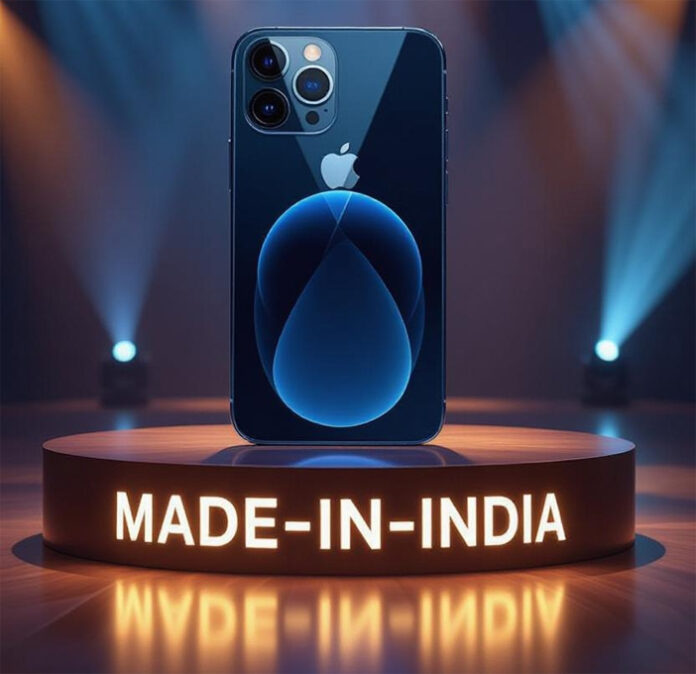 Apple-iPhone-17-displayed-d Apple iPhone 17 displayed during India launch event, highlighting Made-in-India label