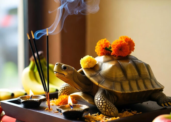 Brass-tortoise-on-puja-alta elebrate Labh Panchami (Oct 26, 2025): 4 auspicious yogas, the morning puja muhurat, and why a tortoise (symbolic or brass) brings Lakshmi’s blessings.