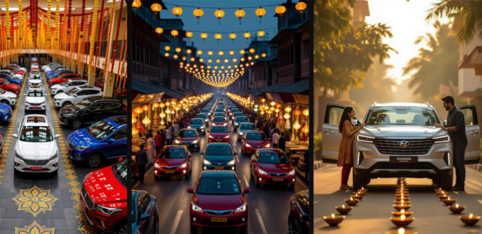 Customers receiving new cars on Dhanteras 2025.