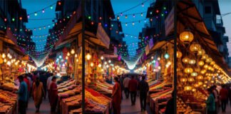 Crowded Indian market during Diwali 2025 festive shopping rush
