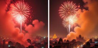 Diwali 2025 pollution forecast by IITM” / “Smog-filled city during Diwali celebrations