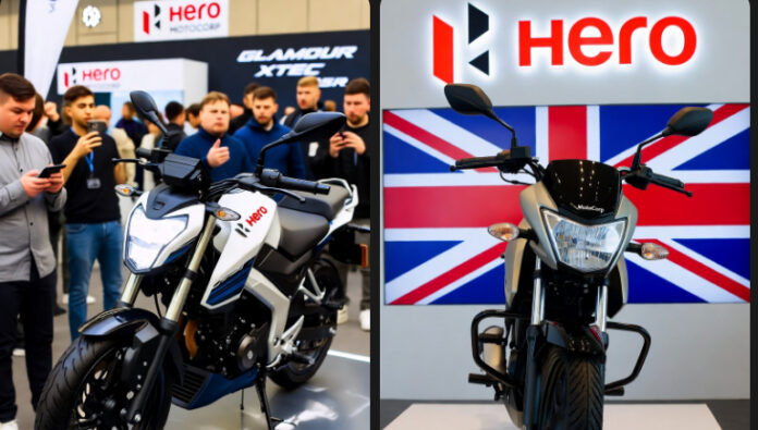 Hero MotoCorp motorcycle displayed at UK launch event 2025