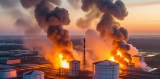 Oil tanks and pipelines affected by drone attack in Russia
