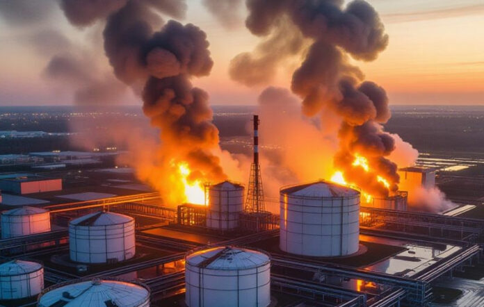 Oil-tanks-and-pipelines-aff Oil tanks and pipelines affected by drone attack in Russia