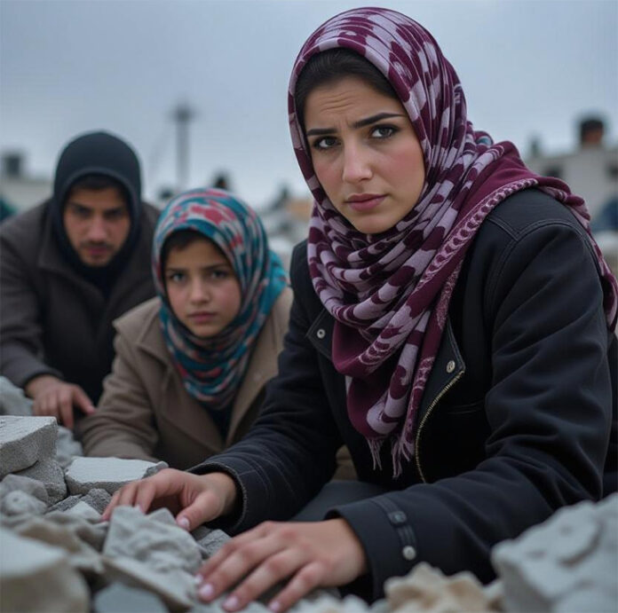 Palestinian-civilians-searc Palestinian civilians searching rubble after overnight bombings in Gaza Strip