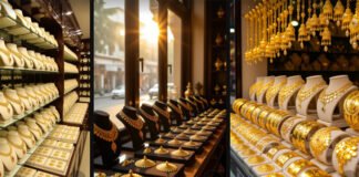 Rows of gold jewellery displayed in a Mumbai shop amid price drop
