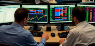 “Stock market traders tracking Sensex and Nifty as Indian markets gain amid global cues.”