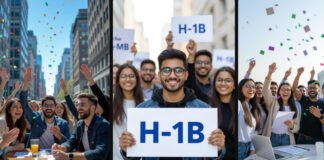Students and tech workers celebrating H-1B visa fee exemptions