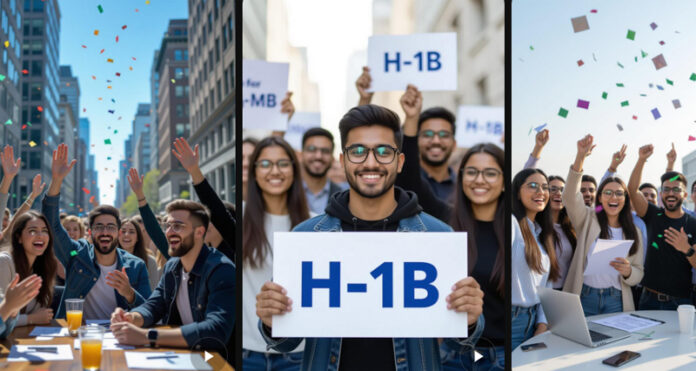 Students-and-tech-workers-c Students and tech workers celebrating H-1B visa fee exemptions