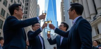 Traders celebrating on Wall Street after US-China trade deal announcement