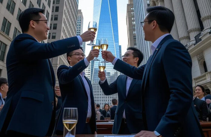 Traders-celebrating-on-Wall Traders celebrating on Wall Street after US-China trade deal announcement