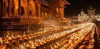 Millions of diyas lit along Ayodhya ghats during Deepotsav 2025.