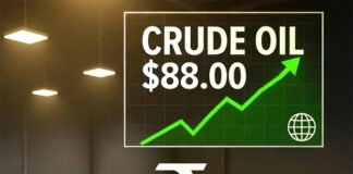 Oil barrels and global market chart showing crude prices rising above $88 per barrel on October 29 2025