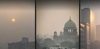 Smog-covered skyline of Delhi showing severe air pollution post-Diwali 2025