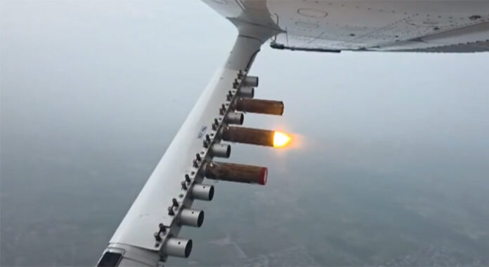 Aircraft spraying cloud-seeding solution over Delhi skies October 2025