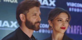 Hrithik Roshan and Deepika Padukone as IAF pilots in Fighter 2 poster with fighter jets in background