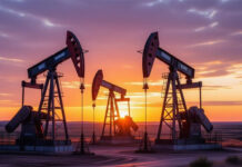 Oil Price Surge After U.S. Sanctions on Russian Oil Giants oil pump jacks Russia Tatarstan outside Almetyevsk, global crude market 2025, traders monitor oil futures screens