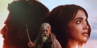 “Prabhas as the futuristic warrior from Kalki 2898 AD Part 2 standing amid a destroyed sci-fi city
