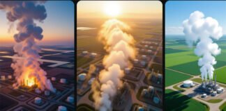 Satellite view of methane plume over oil & gas infrastructure