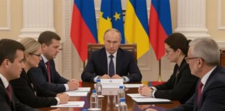 EU diplomats meeting with Russian and Ukrainian officials to discuss peace negotiations in 2025