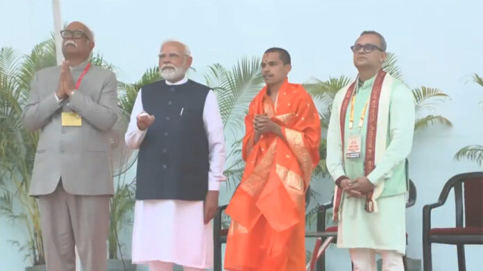 Prime Minister Narendra Modi unveiling a 77-foot bronze statue of Lord Ram at Ramnath Temple in South Goa