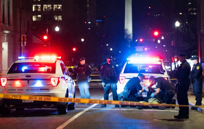 Scene of National Guard Shooting in Washington, D.C. Police and federal agents securing the scene of a shooting near a National Guard recruiting office in Washington, D.C.