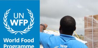 United Nations World Food Programme logo with food aid distribution