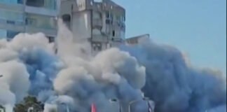 Damage to apartment building in Beirut’s Dahiyeh after Israeli airstrike.