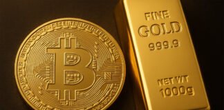 Bitcoin coin with financial chart showing price surge beyond $100,000 in 2025
