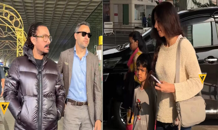 aamir-khan-imran-khan-gauri Aamir Khan with nephew Imran Khan and family at Mumbai airport for New Year 2026 vacation, December 2025