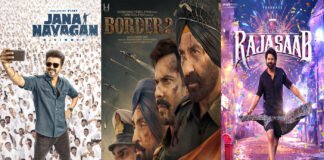 Bollywood January 2026 movie lineup featuring Border 2, The Raja Saab, and Jana Nayagan