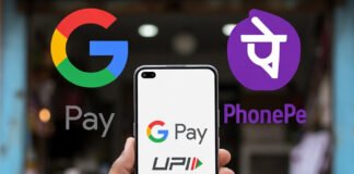 UPI digital payments on smartphone showing Google Pay and PhonePe apps in India