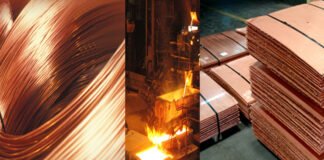 Hindustan Copper Limited stock performance chart with copper bars in the background