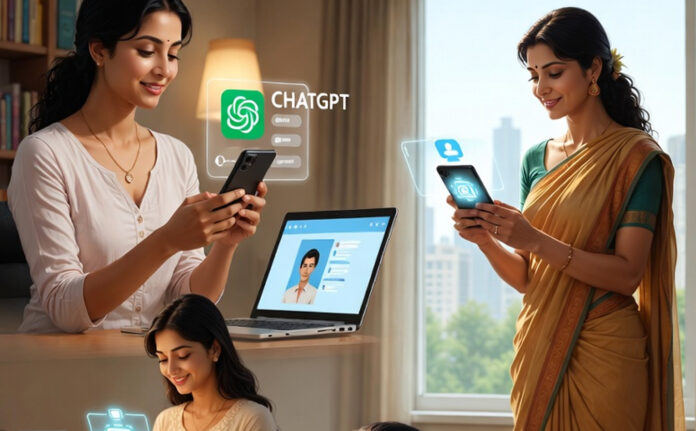 india-ai-adoption-women-hom Indian women using AI tools like ChatGPT to manage household tasks