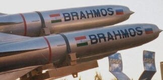 Indian Army mobile launcher firing the BrahMos supersonic missile during Operation Shakti in the Bay of Bengal.
