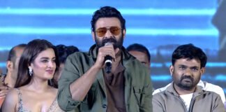 Prabhas at The Raja Saab pre-release event with director Maruthi