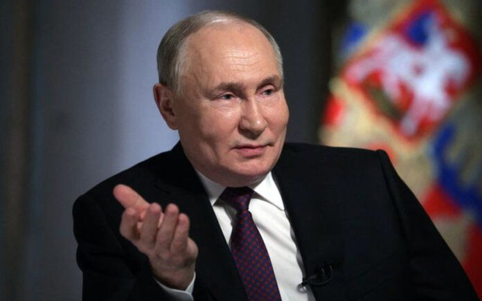 Russian President Vladimir Putin speaking during annual Direct Line Q&A on Ukraine war