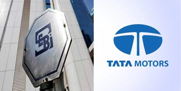 tata-motors-finance-sebi-se Tata Motors Finance office and Tata electric vehicles showcased at an auto expo