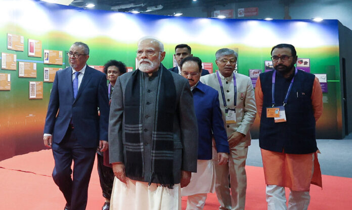 who-global-summit-tradition PM Modi and WHO chief Dr Tedros at WHO Global Summit on Traditional Medicine in New Delhi