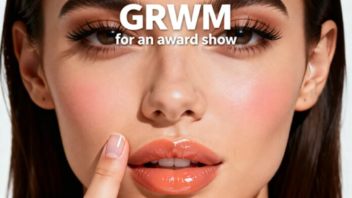 6-Benefits-Of-Using-A-YouTu Close-up YouTube thumbnail of young woman with dewy glass skin, peach blush, thick lashes, and glossy lips for beauty tutorial channel