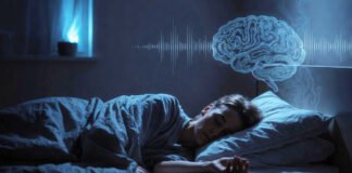 Person sleeping peacefully at night with deep sleep and brain health concept
