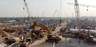 Adani Group 1600 MW Ultra Super Critical power plant construction site in Mirzapur, Uttar Pradesh
