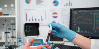 Finger-prick blood test being used for early Alzheimer’s biomarker detection in clinical research.