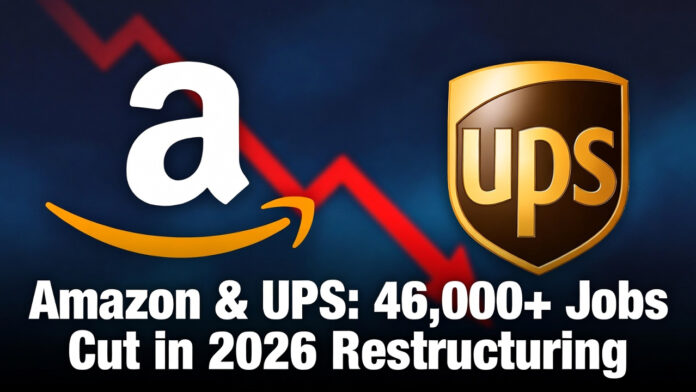amazon-ups-layoffs-2026-460 Amazon and UPS logos with job cuts graphic overlay for 2026 layoffs announcement