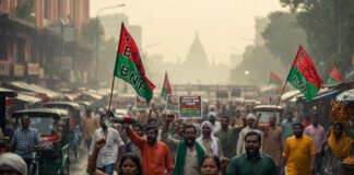 Bangladesh 2026 political unrest: Protesters demand elections from Yunus interim government in Dhaka streets post-Hasina coup.