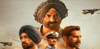 Border 2 movie still featuring Sunny Deol and Varun Dhawan in war uniform
