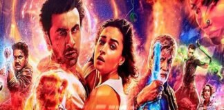 Concept image representing Brahmastra 2 with a silhouette of ‘Dev’ amid fiery visual elements.